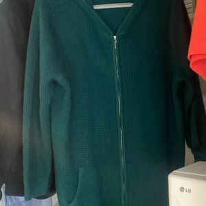Roaman's Blue/Green Knitted Zip Up Hooded Sweater - Wm Sz 1X (22/24) - LIKE NEW!